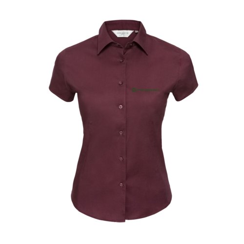 Blouse bordeaux en mlange de coton avec manches courtes.