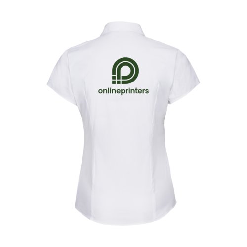 Blouse blanche en mlange de coton avec manches courtes et coupe ajuste.