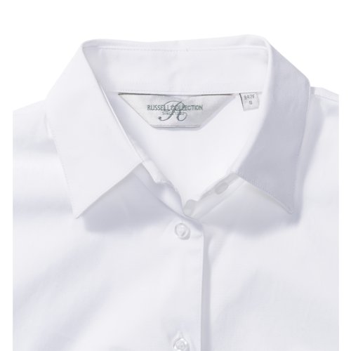 Blouse blanche pour femme en mlange de coton  manches courtes.