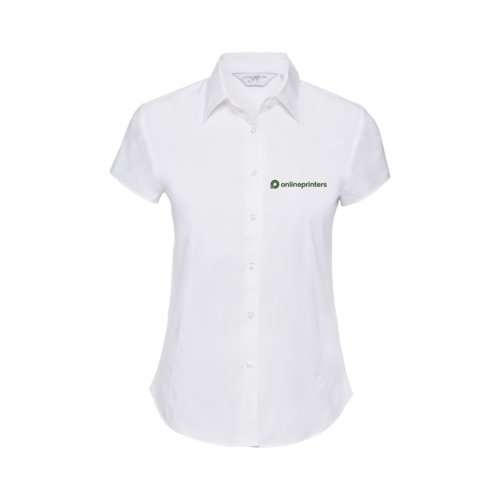 Blouse blanche  manches courtes en mlange de coton pour femme.