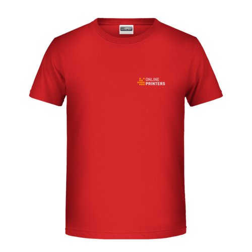 T-shirt rouge en coton pour enfants avec manches courtes et col rond.