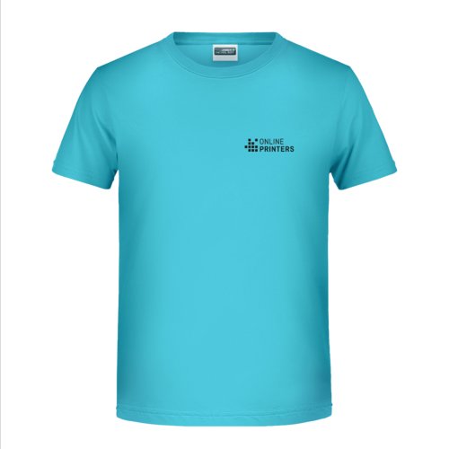T-shirt turquoise en coton avec manches courtes.