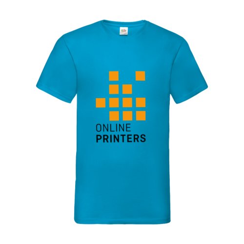 T-shirt bleu azur en coton avec col en V pour hommes.