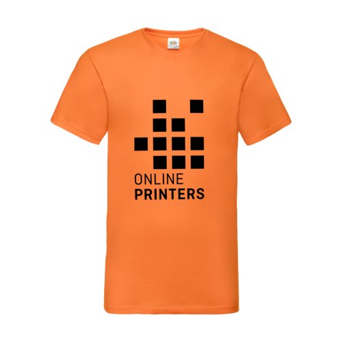 T-shirt orange en coton avec col en V pour hommes.