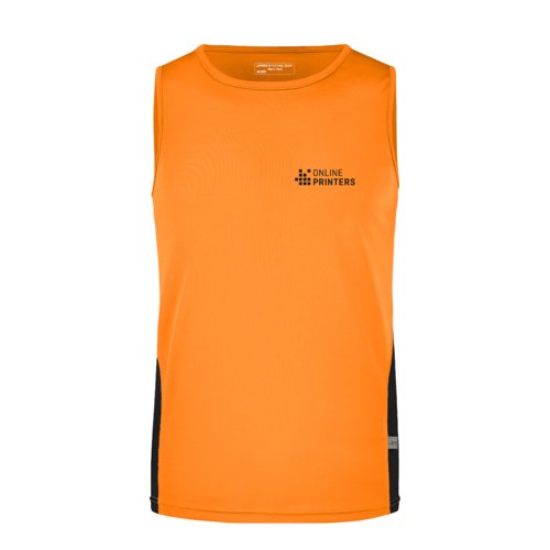 Dbardeur orange en polyester pour hommes avec panneaux latraux noirs.