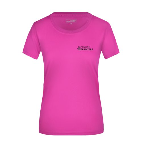 T-shirt rose en polyester pour femmes  manches courtes.