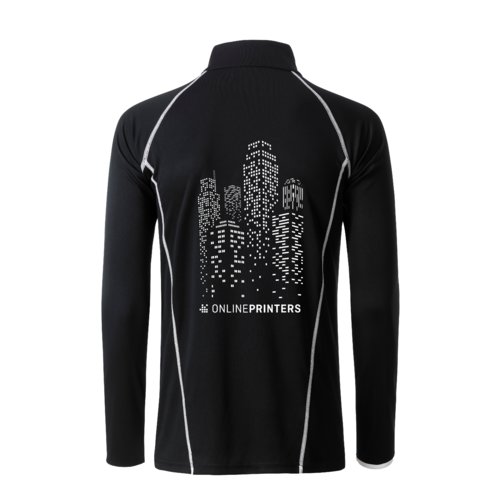 T-shirt  manches longues noir et blanc en polyester pour hommes.