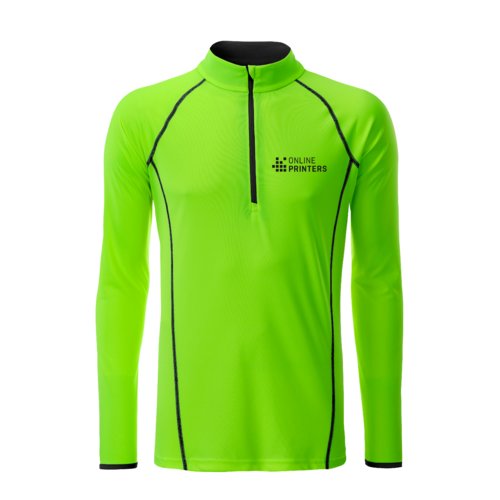 T-shirt  manches longues en polyester vert non avec fermeture clair courte.