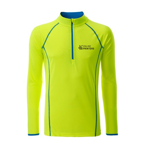 T-shirt  manches longues jaune non en polyester avec fermeture clair courte.