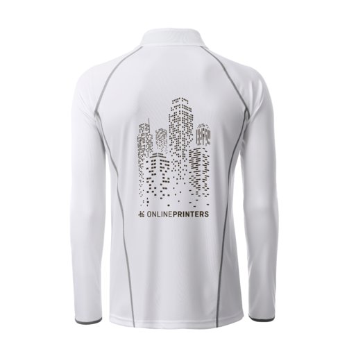 T-shirt blanc  manches longues en polyester pour homme avec dtails argents.