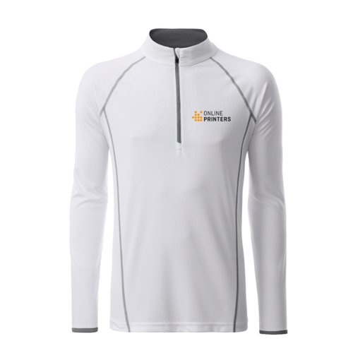 T-shirt  manches longues blanc en polyester avec fermeture clair.