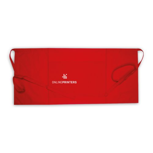 Tablier rouge en coton avec de longs liens.
