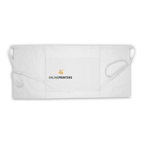 Tablier blanc en coton avec de longues lanires et poche plaque.