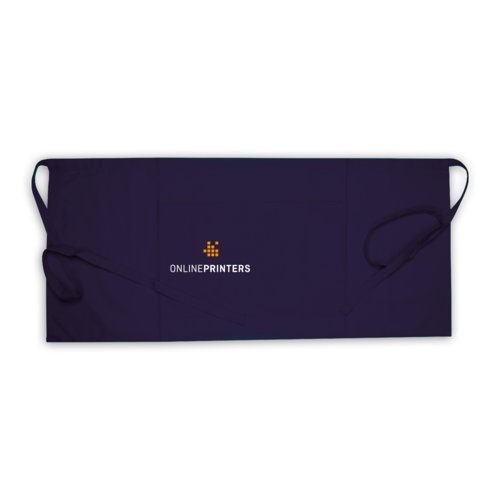 Tablier en coton bleu fonc avec de longs cordons.