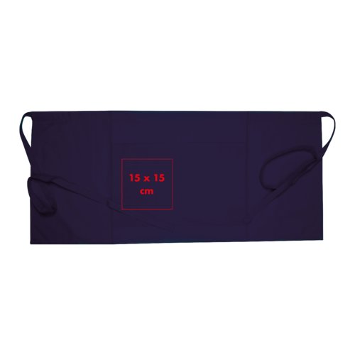Tablier bleu en coton avec de longs liens.