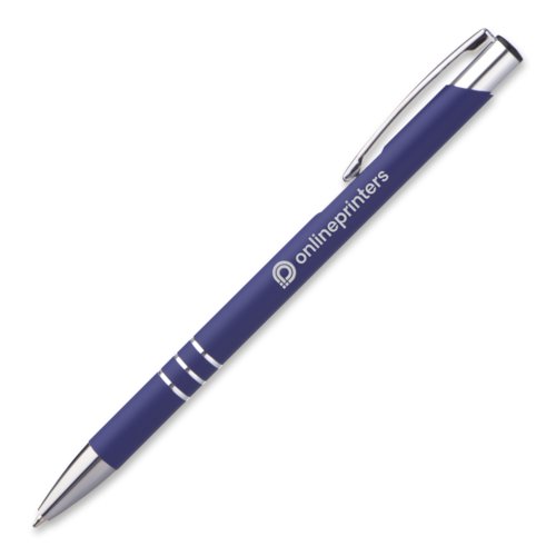 Stylo  bille en mtal bleu avec clip et bouton-poussoir.