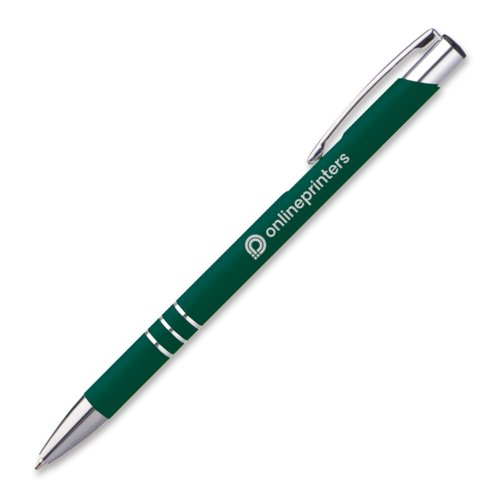 Stylo  bille en mtal vert avec clip et bouton-poussoir.