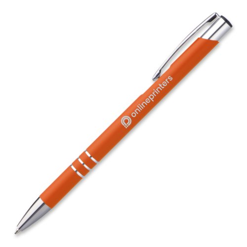 Stylo  bille en mtal orange avec clip et mcanisme  pression.