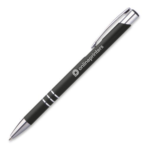 Stylo  bille en mtal noir avec clip et mcanisme  pression.