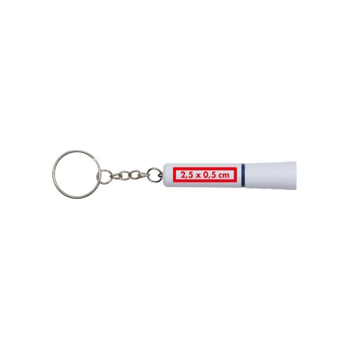 Porte-cls en plastique blanc avec lumire LED et anneau mtallique.