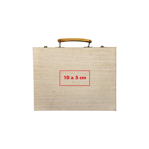Ensemble de peinture en bois avec poigne et fermeture.