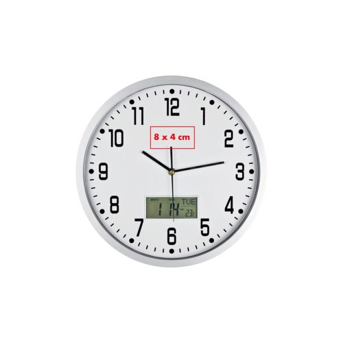 Horloge murale analogique avec affichage numrique additionnel.