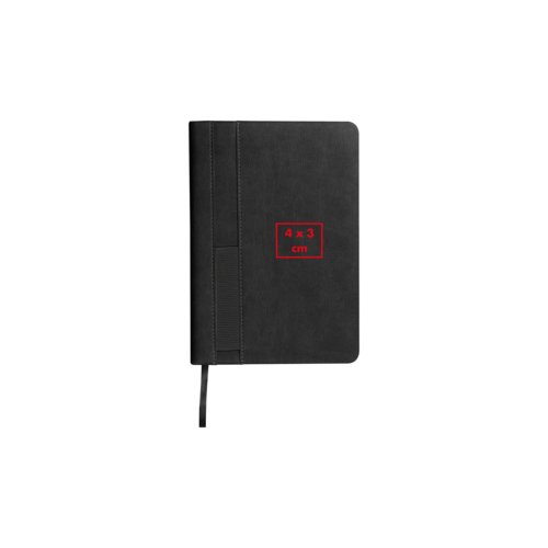 Carnet noir avec fermeture lastique et boucle pour stylo.
