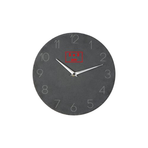 Horloge murale en ardoise grise avec affichage de l'heure.