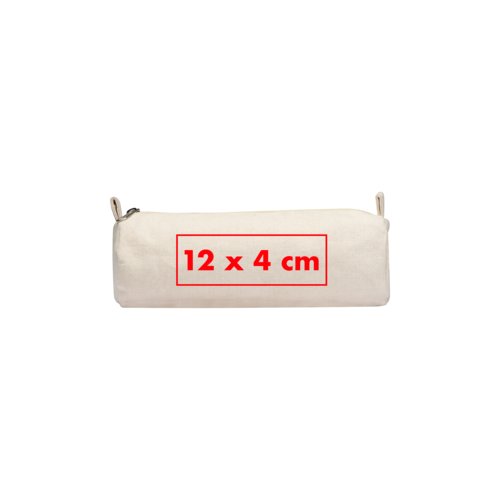 Trousse beige en tissu avec fermeture clair.