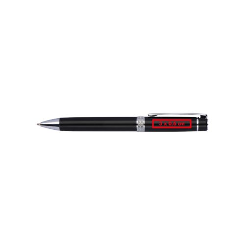 Stylo  bille en mtal noir avec clip et mcanisme rotatif.