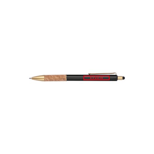 Stylo  bille en mtal avec dtails en lige, clip et stylet pour cran tactile.