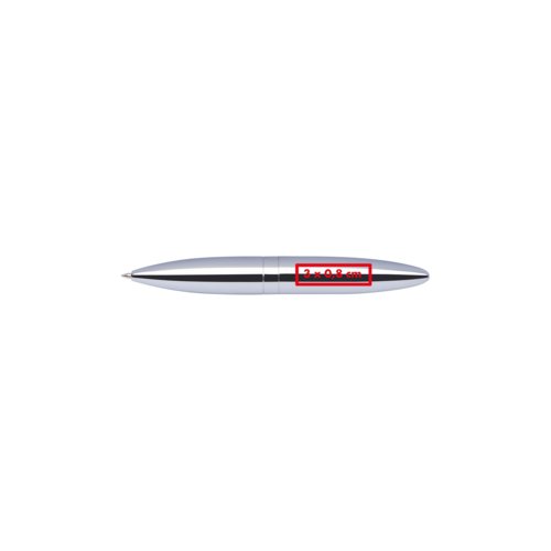 Stylo  bille en mtal argent avec clip et mcanisme rotatif.