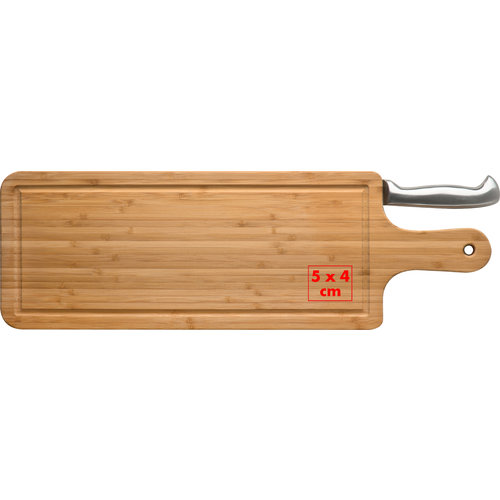Planche  dcouper en bambou clair avec rigole et couteau.
