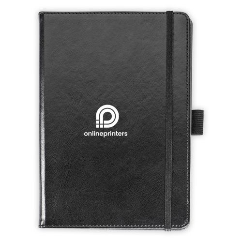 Carnet noir avec fermeture lastique et porte-stylo.