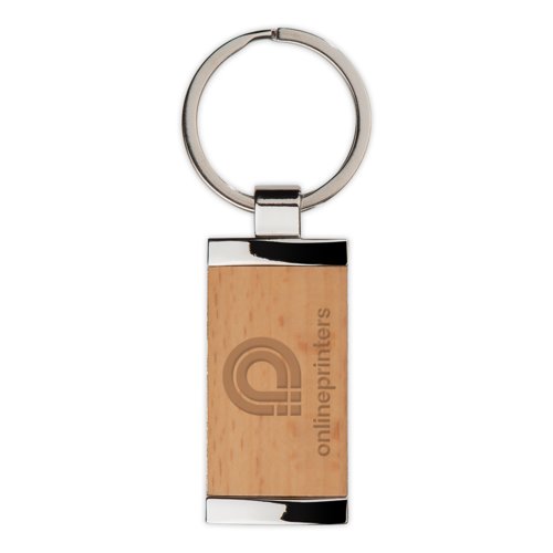 Porte-cls en bois avec bordure mtallique et anneau mtallique.