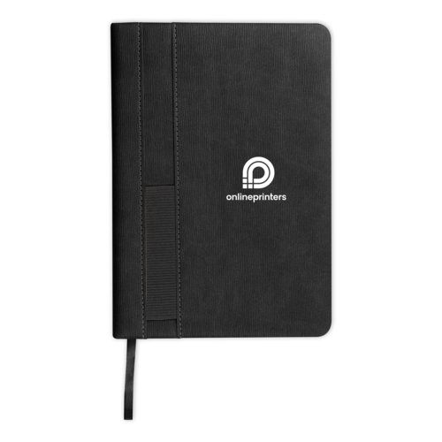 Carnet noir avec lastique et marque-page ruban.