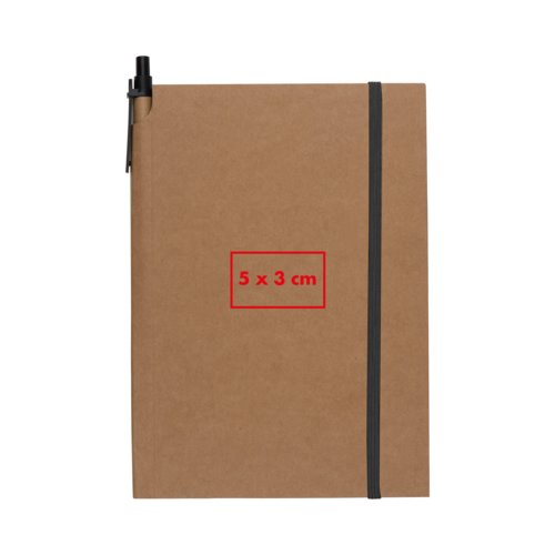 Carnet marron avec fermeture lastique et porte-stylo.