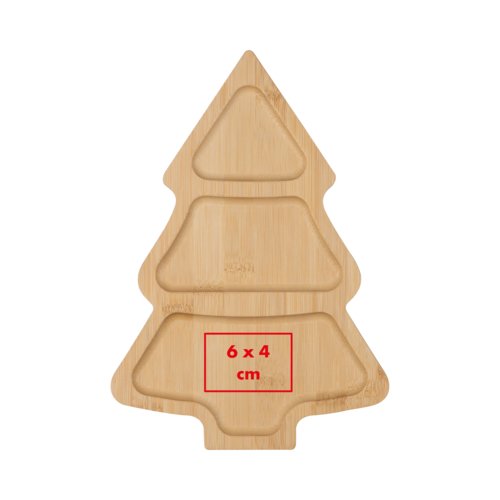 Ravier en bois clair en forme de sapin de Nol avec plusieurs compartiments.