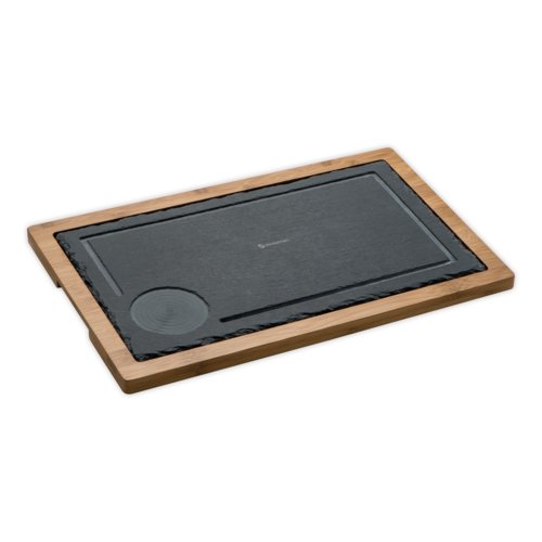 Planche de service noire en bambou avec motif.