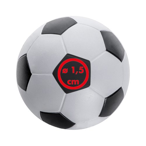 Balle anti-stress blanche en mousse avec design de ballon de foot.