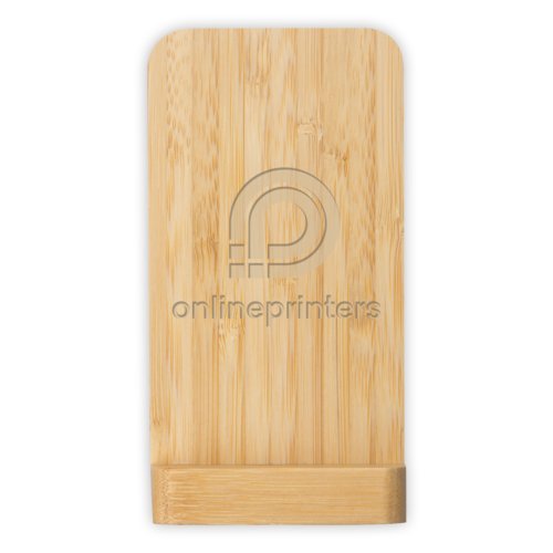 Chargeur sans fil en bois clair avec fonction de support.