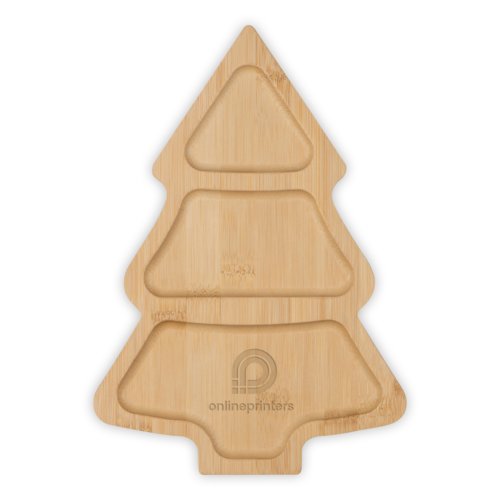 Bol  collation en bois clair en forme de sapin avec trois compartiments.