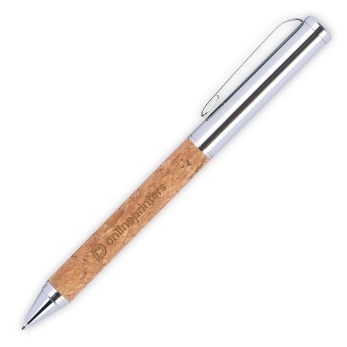 Stylo  bille en mtal avec des lments en lige, clip et mcanisme  pression.