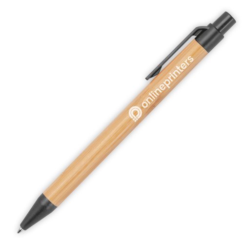Stylo  bille en bambou noir avec clip et mcanisme  poussoir.