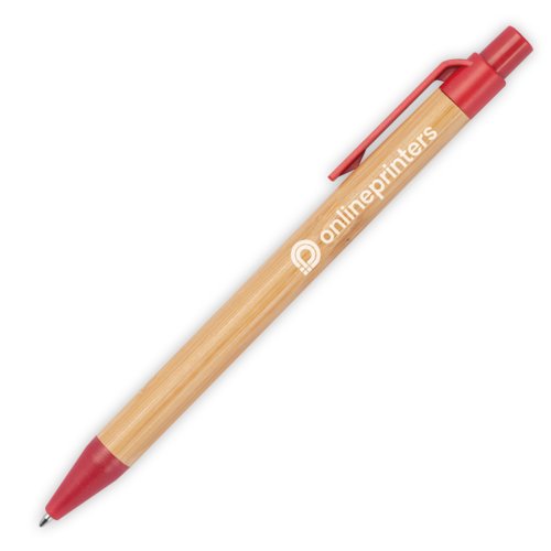 Stylo  bille en bambou rouge avec clip et mcanisme  pression.
