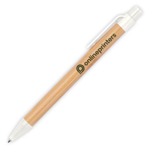 Stylo  bille en bambou blanc avec clip et mcanisme  pression.