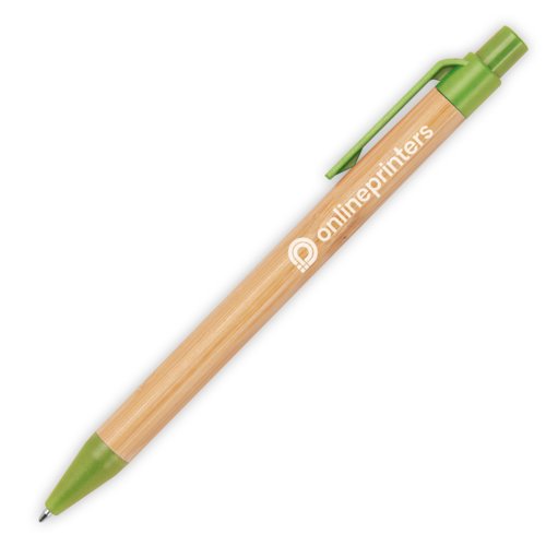 Stylo  bille bicolore en bambou avec clip et mcanisme  pression.