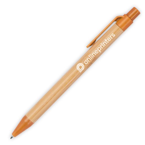 Stylo  bille orange en bambou avec clip.