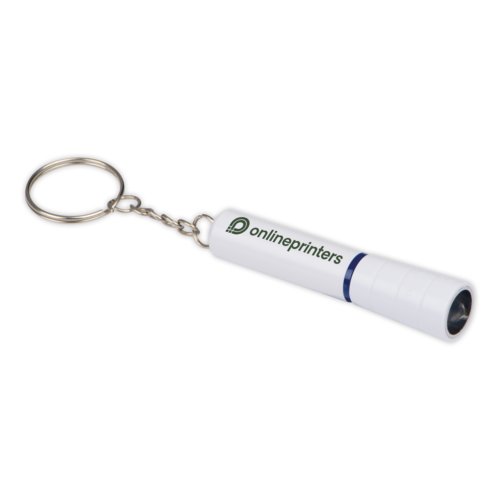 Porte-cls blanc avec lumire LED et anneau mtallique.