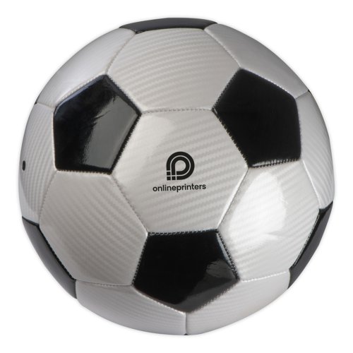 Ballon de foot noir et blanc en plastique.